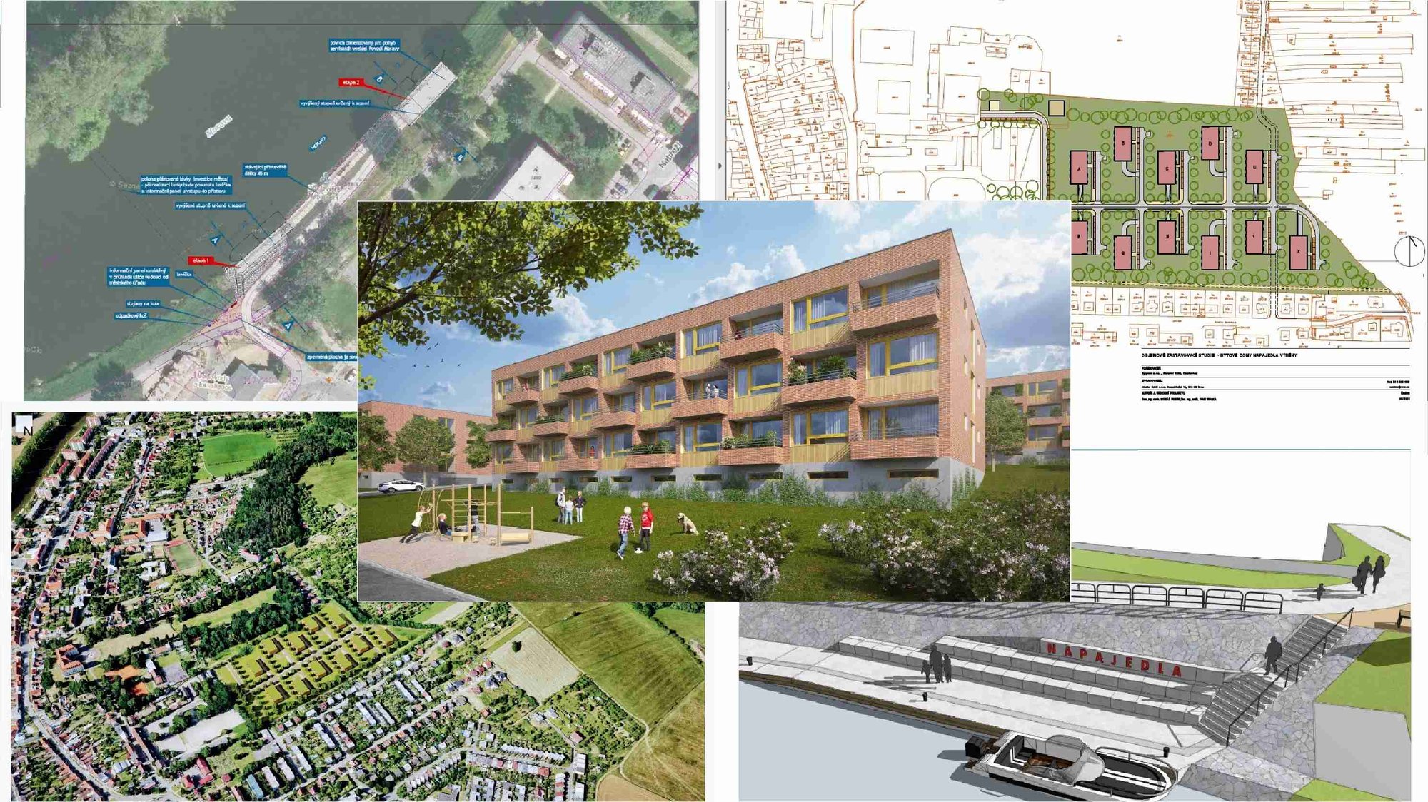 Vizualizace rozšíření přístaviště a studie lokalit pro bydlení v Napajedlích.